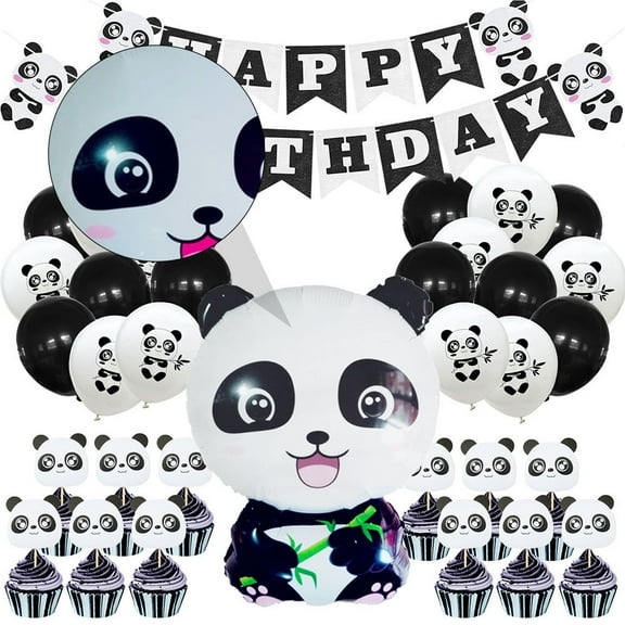 GOOHOCHY Panda Pattern Balloons with Birthday Accessories for Festive Party Decorations Latex White 35 Pcs