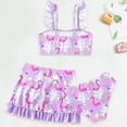 thumbnail image 5 of vigerkar Girls Swimsuit 3 Piece Bathing Suits Summer Bikini Tankini Sets with Cover Up Skirt for 1-6 Years (Purple, 1-2 Years), 5 of 8