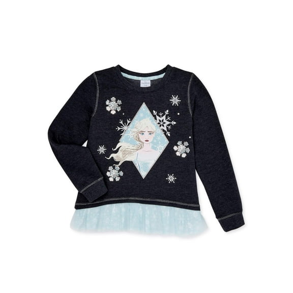 Frozen 2 Girls Elsa or Anna Sweatshirt with Chiffon Hem, Sizes 4-16