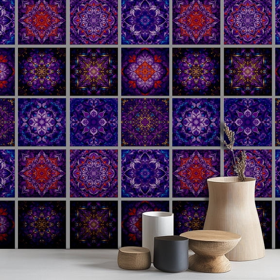 36 Pcs 9 Style Secret Purple Tile Stickers Pattern Peel and Stick Wall Tile Stickers Waterproof Self Adhesive Stick on Tiles Decals