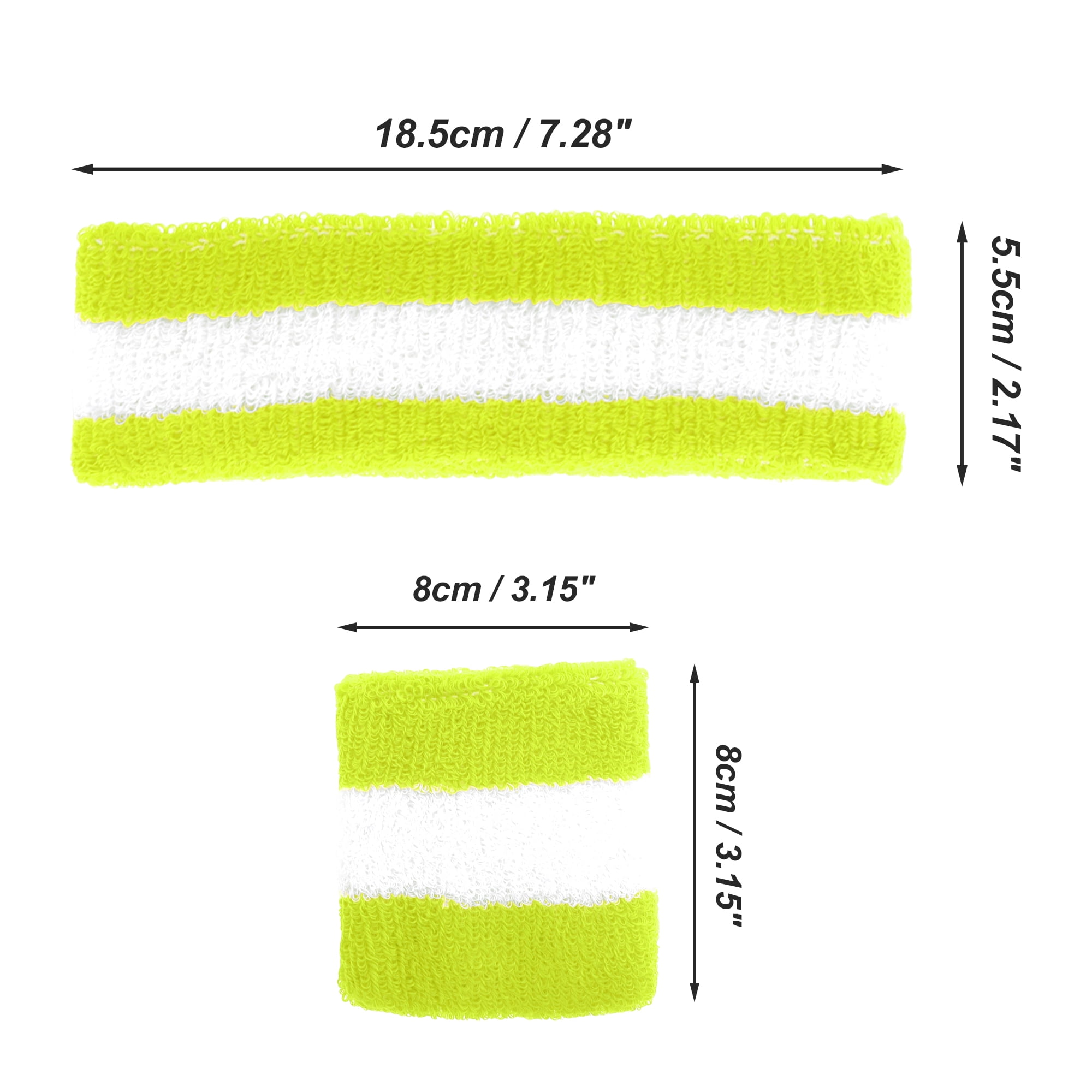 Unique Bargains 3Pcs Headband with Wristband Sweat Headband Fluorescent Green White