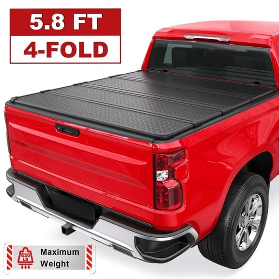 Suitable for 4-Fold Hard Bed Tonneau Cover Fit for 2019-2025 Chevrolet Silverado GMC Sierra 1500 2500HD Pickup Truck Bed Cover  with LED Lights 5.8 FT