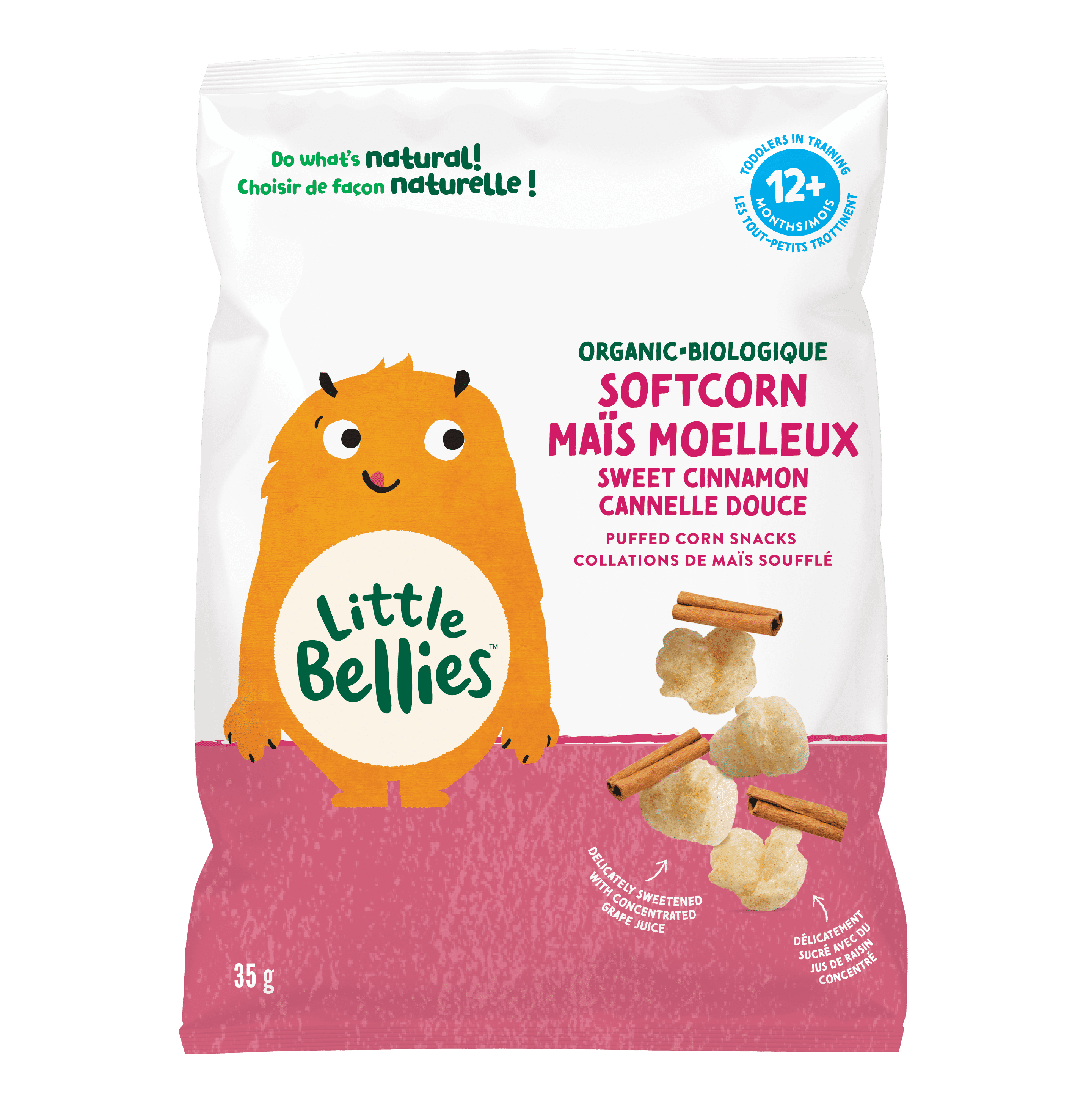 Little Bellies Organic Soft Corn Sweet Cinnamon Puffed Corn Snack 12+ Months, 35gr, Little Bellies Softcorn Sweet Cinnamon Puffed Corn Snacks 35gr