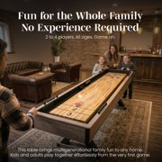 Hathaway Excalibur 9 ft Shuffleboard Table for Family Recreation Rooms - Poly-Coated Playfield, Solid X-Pattern Base - 8 Weighted Pucks, Dual Abacus Scorers, Table Brush, Wax - Driftwood Finish
