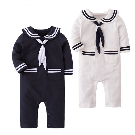 Toddler Boys Rompers Long Sleeve Baby Sailor Stripe Romper Marine Navy Romper Jumpsuit Cute Outfits 0-1 Months