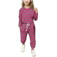 thumbnail image 1 of Plebaso Ensemble 2 Pcs Garçons Filles Tenues Rayées Manches Longues Col Rond Hauts Joggeurs Vêtements Décontractés Enfants, 1 of 5