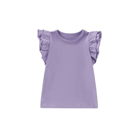 

Awoscut Infant Baby Girl Pure Color Cotton Fly Sleeves Tops Ruffles Outfits Casual Sunsuit Round Neck T-Shirts Summer Clothes