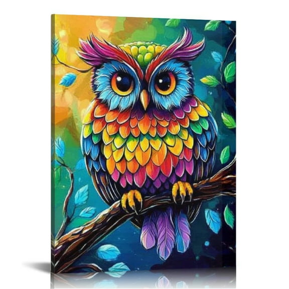 Patifu Owl Tree Branch Colorful Canvas Wall Art Living Room Bedroom Home Office Decor 12x16 in