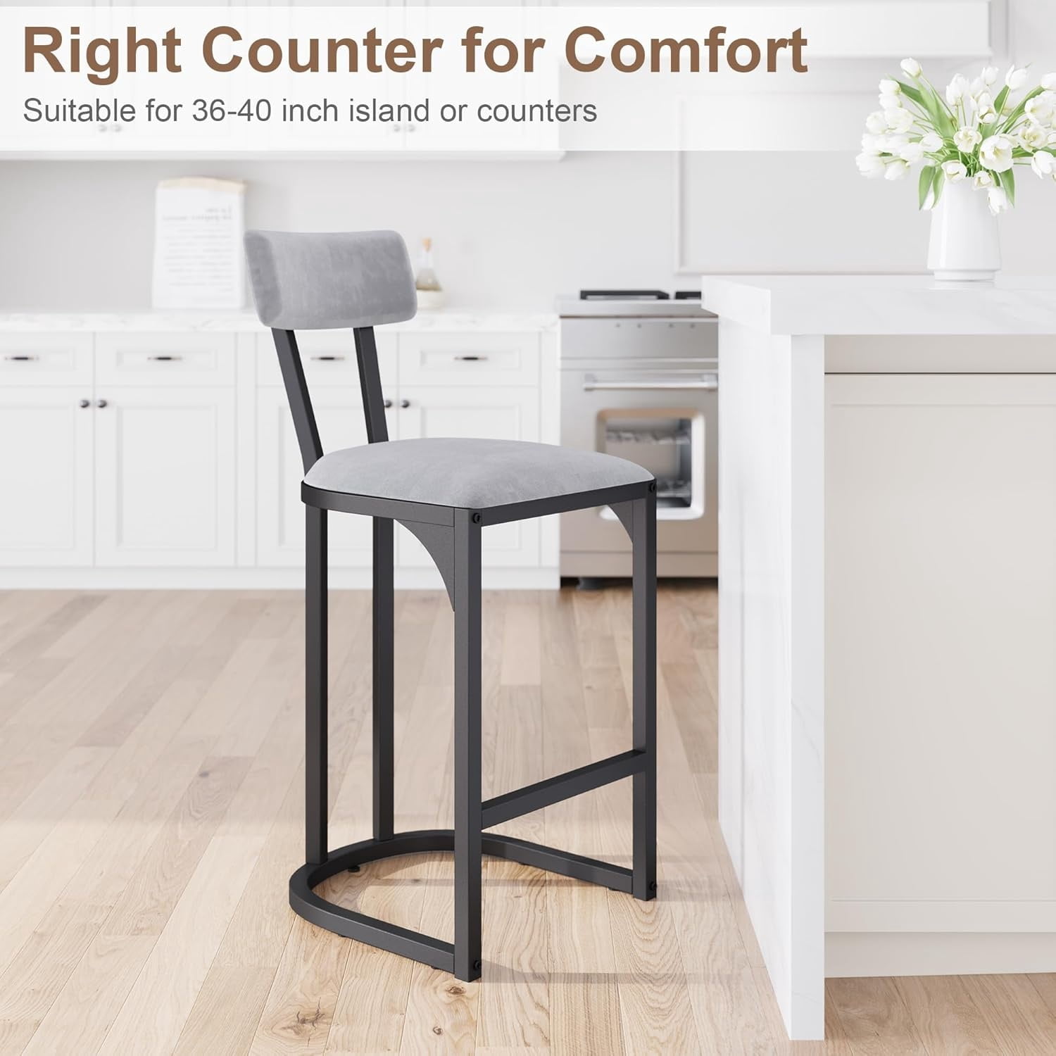 Home Bar Stools Set of 4, Counter Height Bar Stools, Curved Back with Metal Frame Island Chairs with Upholstered Modern Tall Barstools Counter Stools for Kitchen Dining Room