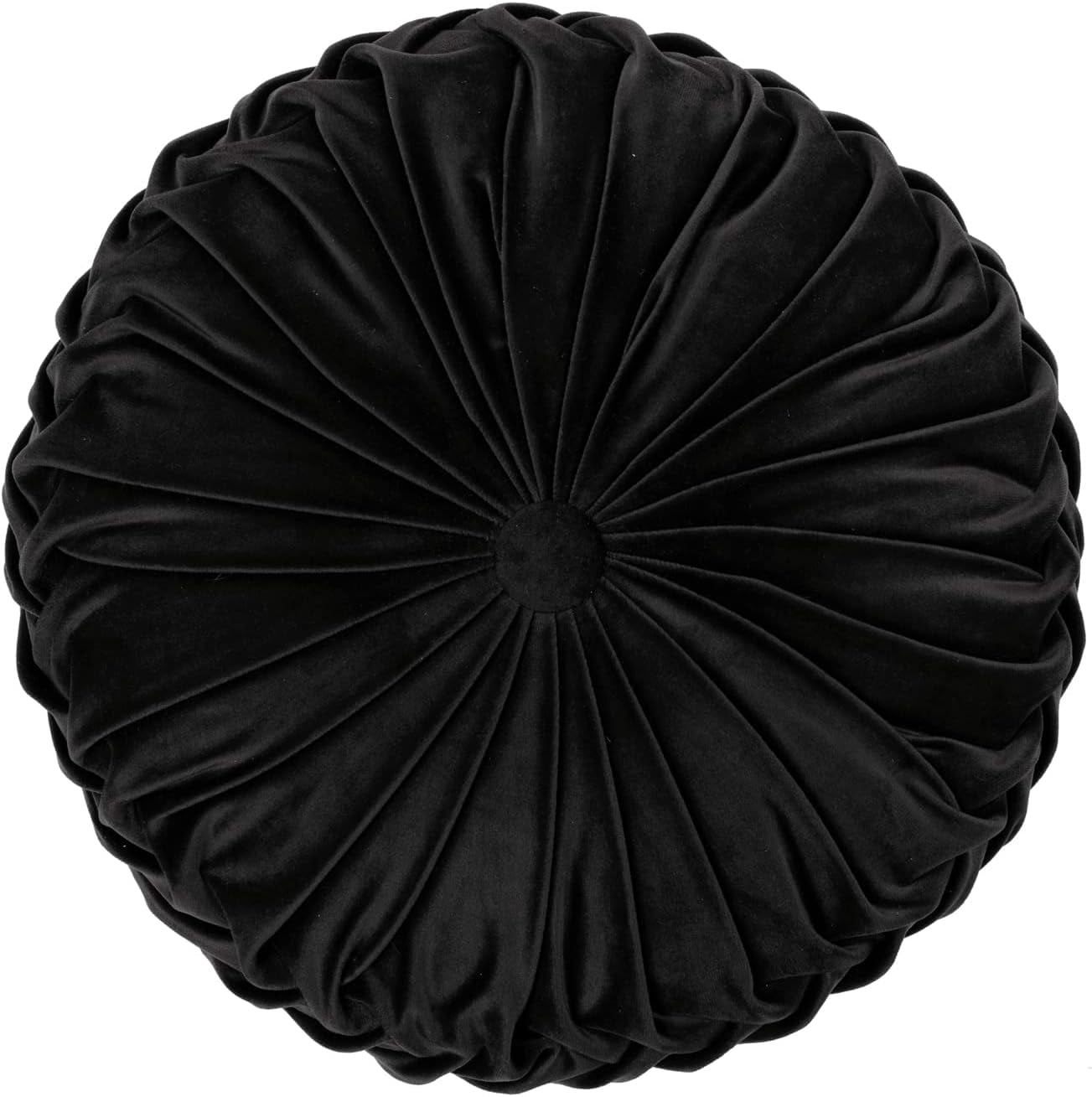 Round Pleated Soft Velvet Decorative Throw Pillow, 1 Count, 15" Diameter, Black - Plush Round Pillow, Seat Cushion, Decorative Pillows for Bed, Couch, Or Chair (Pack of 2)