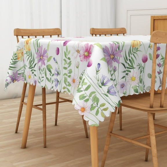 Nanqianyi Spring Floral Tablecloth Waterproof & Oil 60" x 84" Green Leaves Printed For Dinner Party