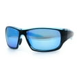 thumbnail image 4 of Mens Polarized Antiglare Biker Wrap Around Plastic Sport Sunglasses Black Blue - Blue Mirror, 4 of 8