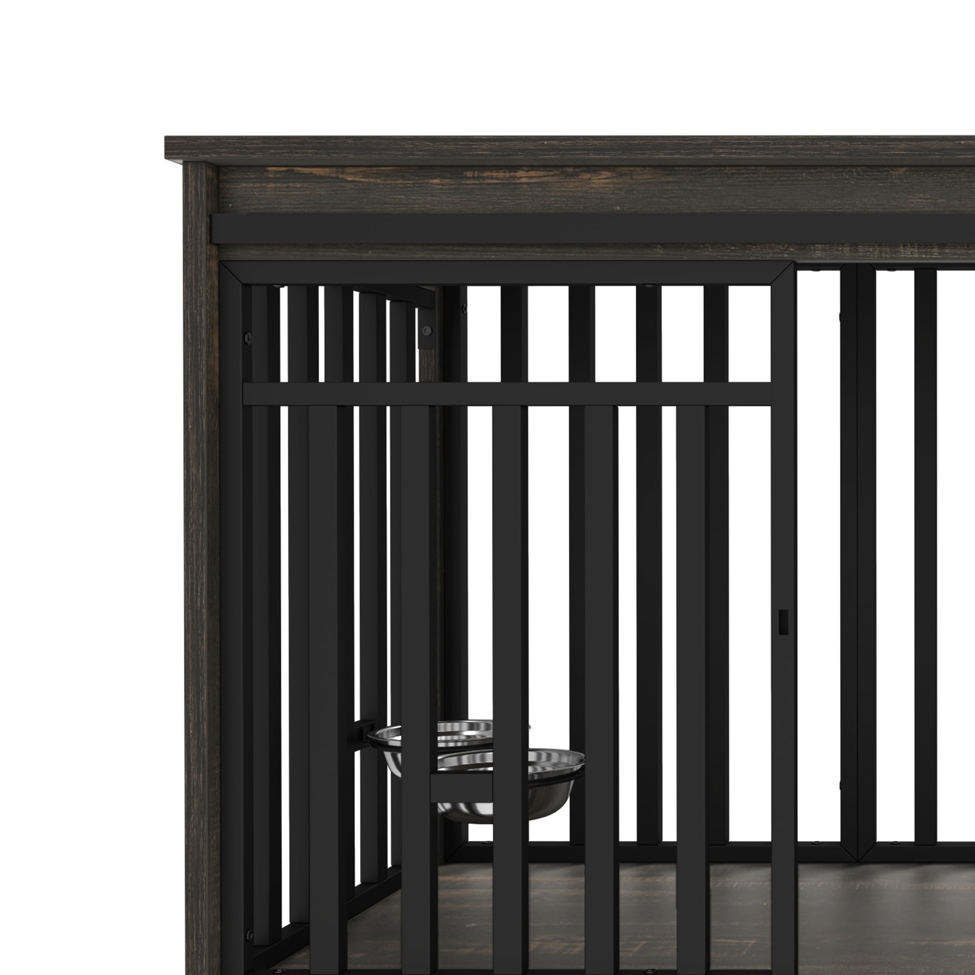 ModFusion 55" Extra-Large Pet Crate with Sliding Doors, Retro Wood & Iron Frame, Anti-Tip Design – Stylish Dog Cage for Living Room & Bedroom Use