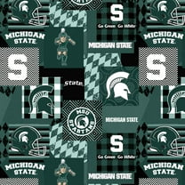 Officially Licensed Michigan State University Minky Fabric with Geometric Design-Michigan State Spartans Minky Fleece Sold By The Yard