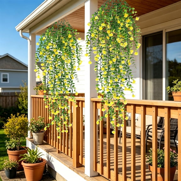 AUNVITO UV Resistant Artificial Eucalyptus Hanging Vine Basket Plant, Wall Ceiling Porch Balcony Greenery Decor Garland
