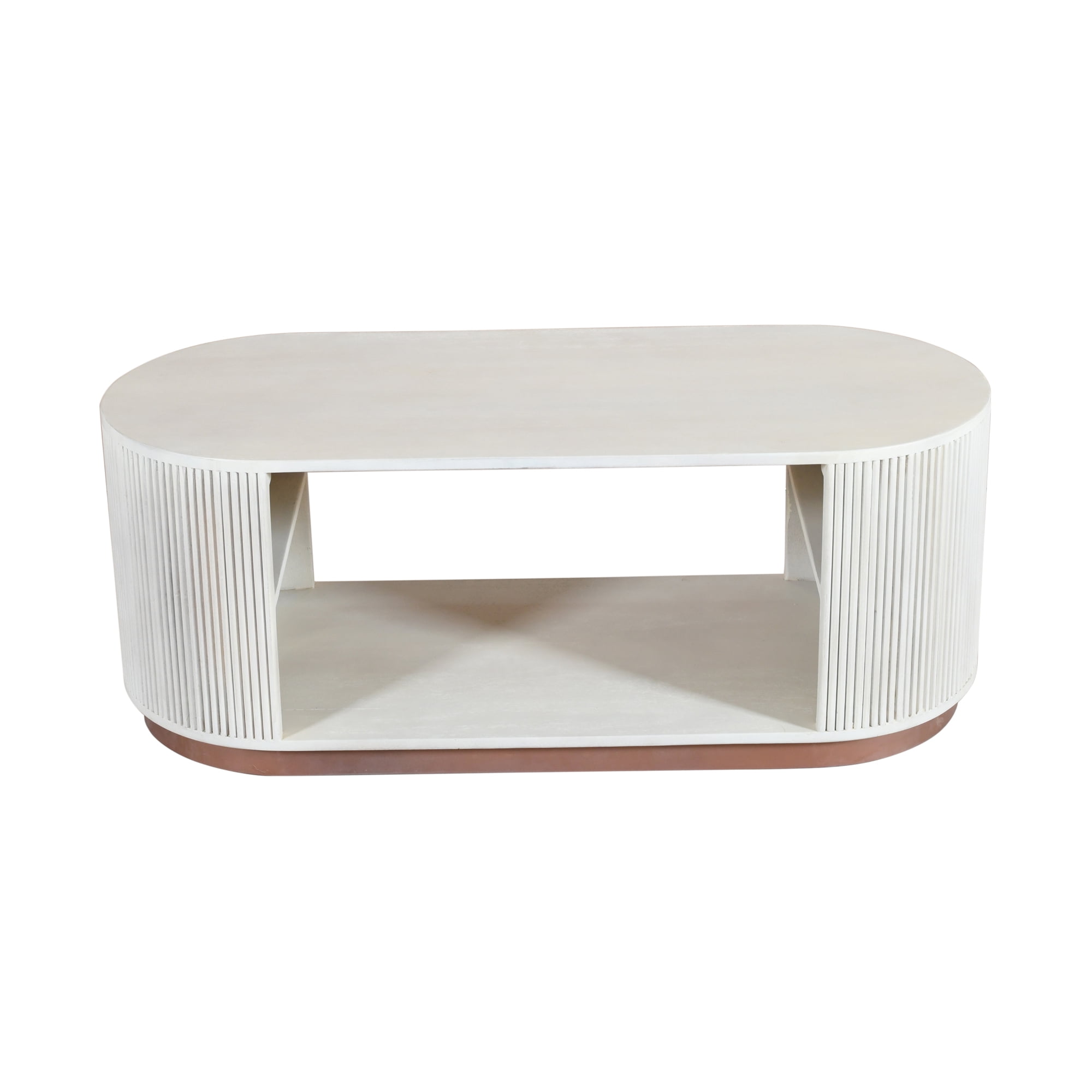 Ox Bay Natalia Mid-Century White Wood Oval Storage Coffee Table