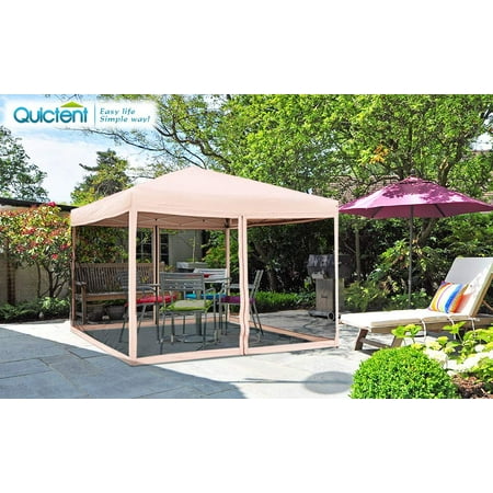 10x10 Ez Pop Up Canopy With Netting Screen House Instant Gazebos Mesh Sides Tan