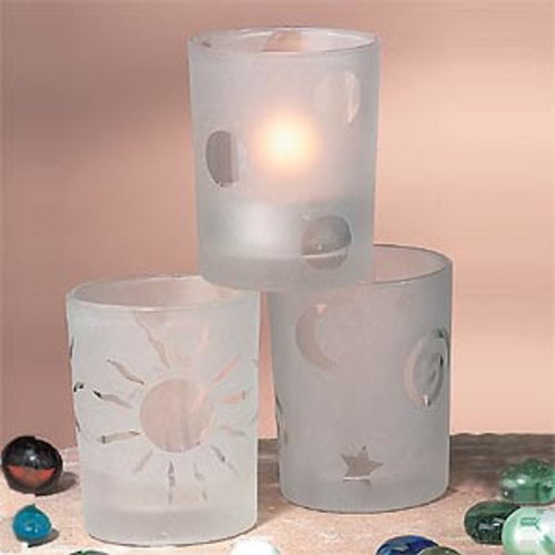 Stone Tealight Votive Candle Holder Moon & Star Pattern For Home Decor 