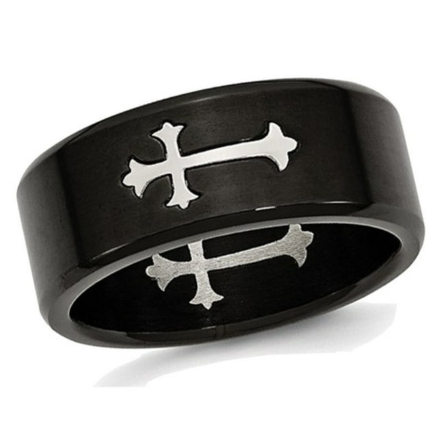 Bague de Mariage Croisée Brossée en Acier Inoxydable Plaqué Noir 9mm pour Hommes