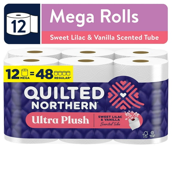 Quilted Northern Ultra Plush 3-Ply Toilet Paper, Sweet Lilac & Vanilla Scented Tube, 12 Mega Rolls