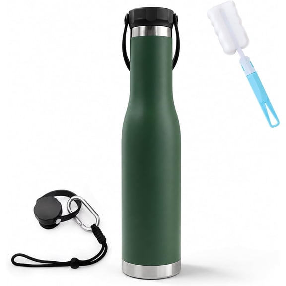 Tactical Stainless Steel Thermos Mug, 25oz Vacuum Insulated Leak-Proof Bottle with Carabiner, Green