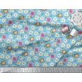 thumbnail image 3 of Soimoi Blue Poly Georgette Fabric Omlet & Bread Slice Food Fabric Prints By Yard 52 Inch Wide, 3 of 3