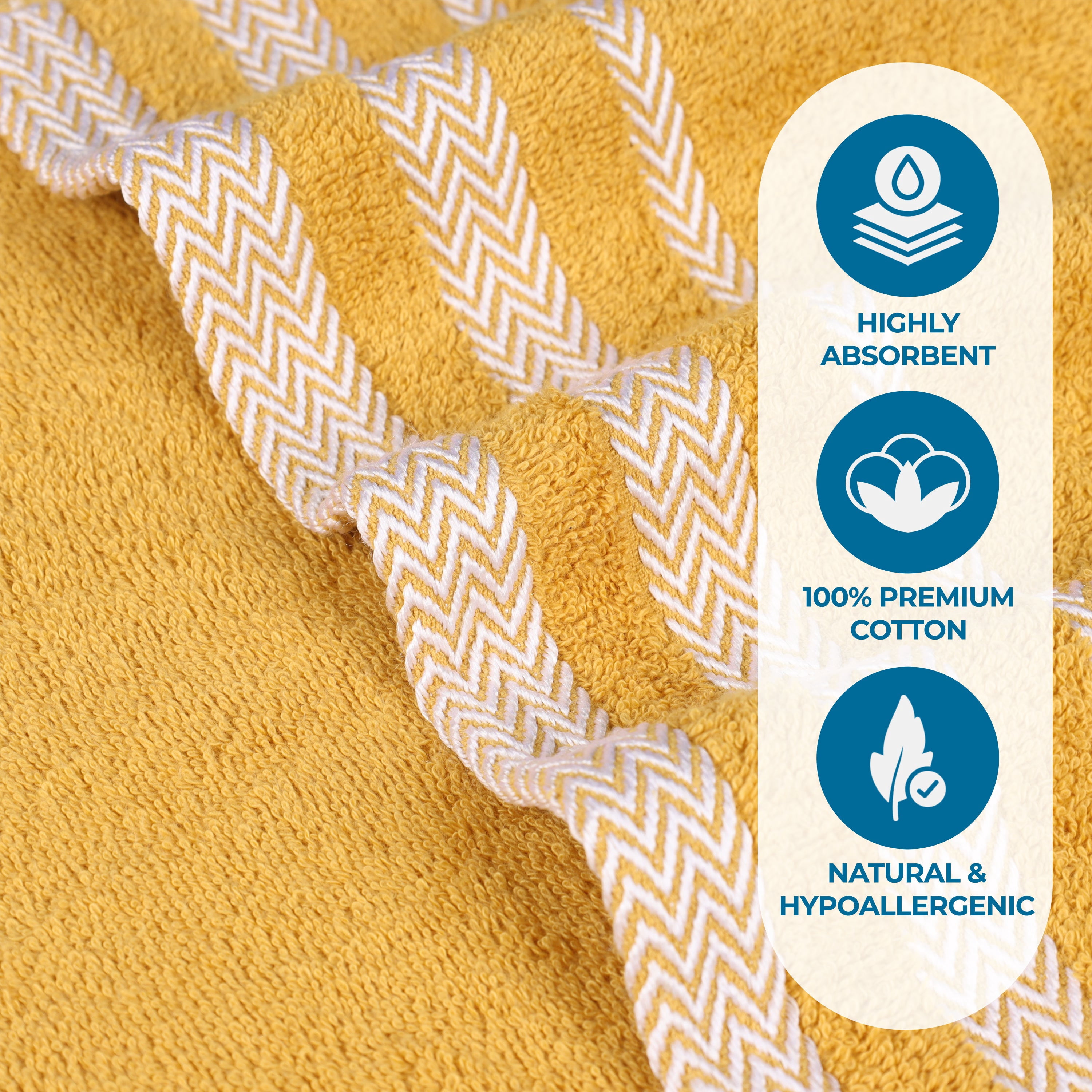 Superior Hays 2 Piece Cotton Plush Bath Towel , Ultra Soft Absobent Towels, Gold