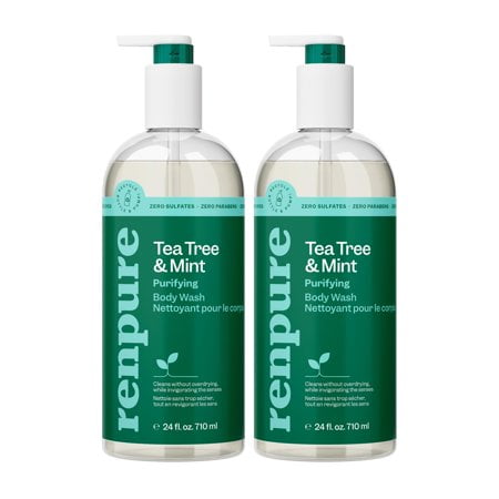 RENPURE Tea Tree & Mint Body Wash - Cleanses, Invigorates & Refreshes Skin Without Over-Drying - For All Skin Types - Tea Tree Leaf Oil, Spearmint Leaf Oil - 24 Fl Oz each, 2 Pack