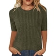 thumbnail image 1 of Women's Ribbed Fleece 5-Point Sleeve Pullover T-Shirt - Soft Casual Fashion Tee for Daily Wear, 1 of 6