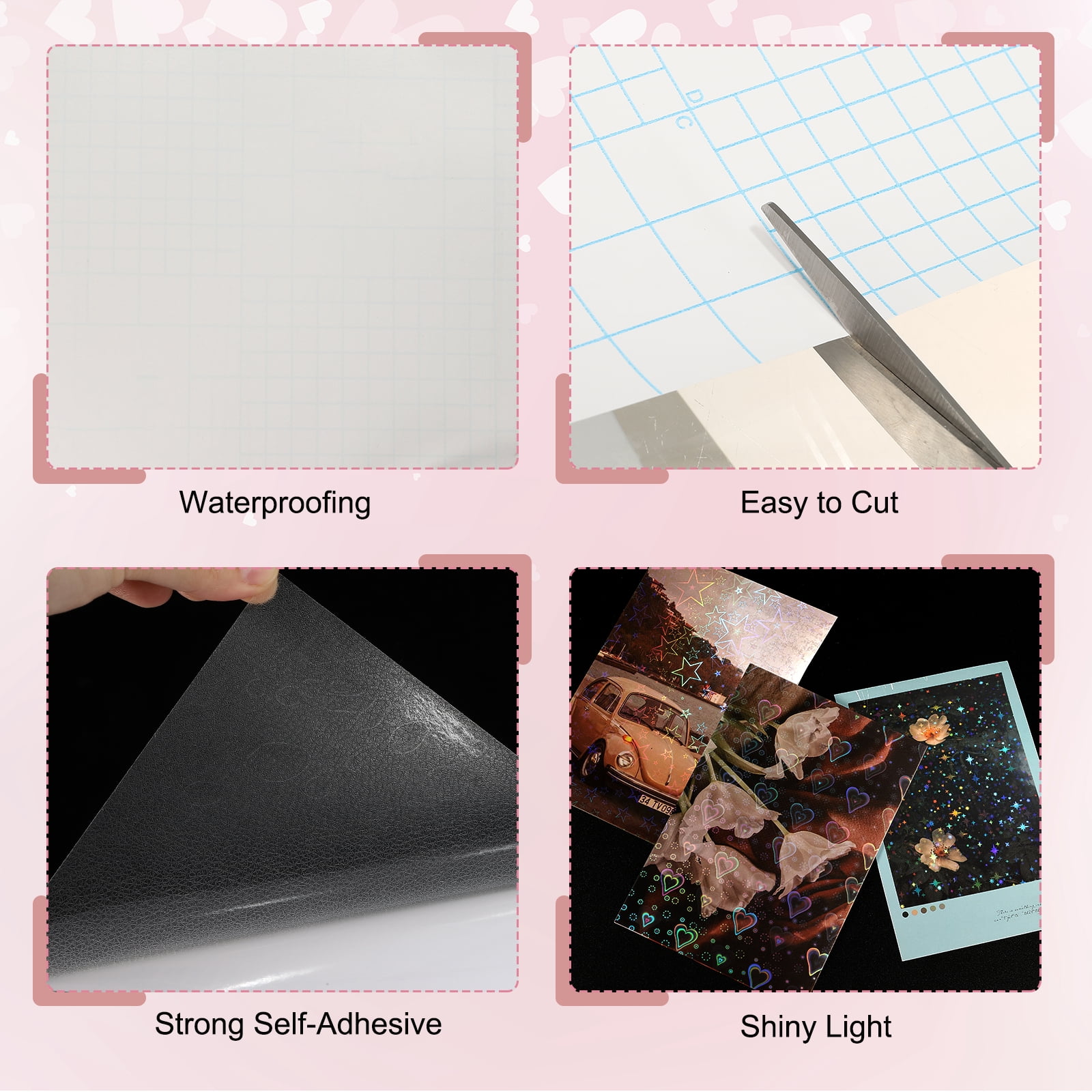 Uxcell 12 Sheets Holographic Sticker Paper, 8.3" x 11.7" Holographic Self-Adhesive A4 Transparent Waterproof Laminate Overlay Film for Photo Cards Scrapbook Decorations(Textured)
