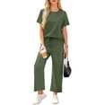 thumbnail image 2 of RPVATI Summer Two Piece Sets for Women Vacation Travel Outfits Business Short Sleeve Wide Leg Crop Pants Beach Matching Lounge Sets Army Green XL, 2 of 6