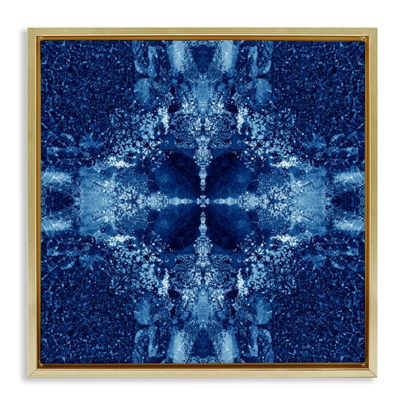Stupell Industries Blue Detailed Symmetry Abstract Painting Gold Floater Framed Canvas Art Print Wall Art, 25 x 25