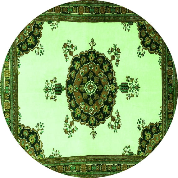 Ahgly Company Indoor Round Medallion Green Traditional Area Rugs, 7' Round