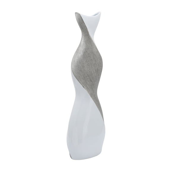 Sagebrook Home Ceramic 24" Twisted Vase, White/silver