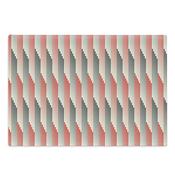 Abstract Cutting Board, Retro Style Bicolor Composition with Vertical Stripes Futuristic, Decorative Tempered Glass Cutting and Serving Board, Large Size, Grey and Scarlet, by Ambesonne