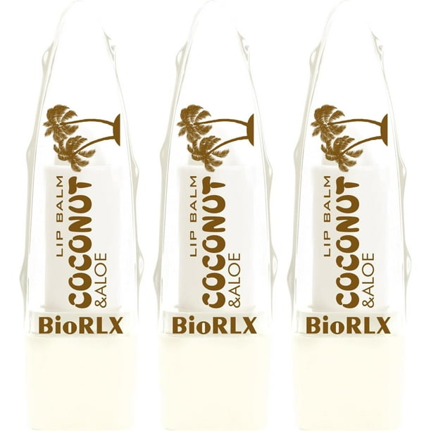 BioRLX Bálsamo labial de aceite de coco – Hidratación natural con propiedades nutritivas de cocos para el cuidado diario de los labios (tres bálsamos labiales) (coco 0.12 onzas (paquete de 3))