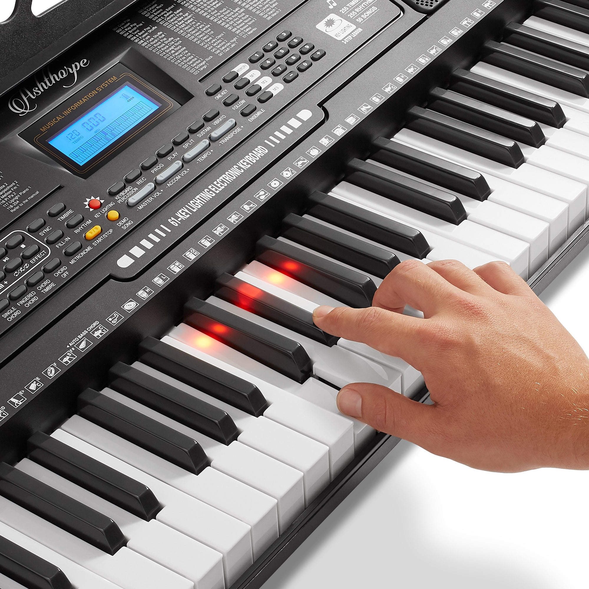 Ashthorpe 61-Key Digital Electronic Keyboard Piano with Full-Size Keys Light Up for Beginners with Stand & Bench