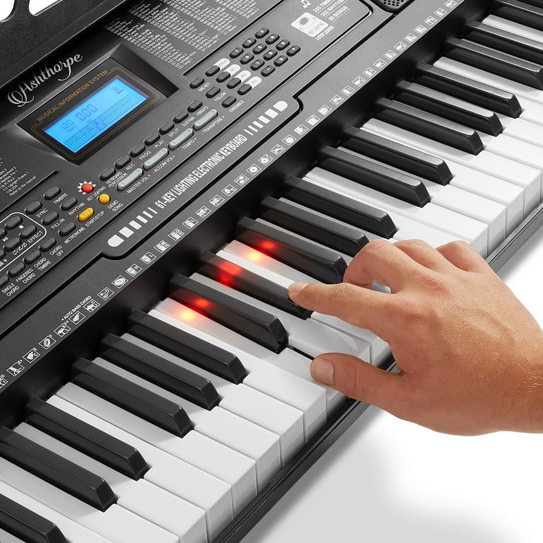 Ashthorpe 61-Key Digital Keyboard Piano Full-Size Light Up Keys, Beginner Kit with Stand, Headphones, Microphone and Keynote Stickers - Walmart.com