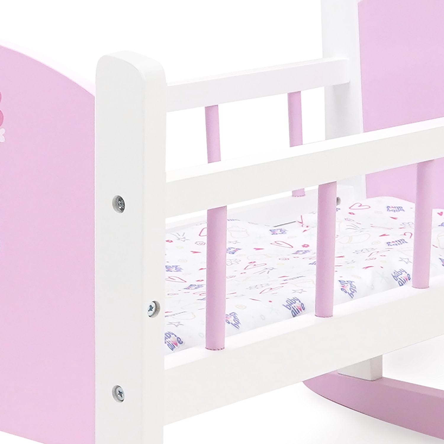 509 Crew: Baby Alive - Wooden Doll Cradle - Pink-White-Purple, Rocking Bed, Pillow & Blanket, Doll & Plush Sleeping Accessory, Roleplay Toy, Kids 3+