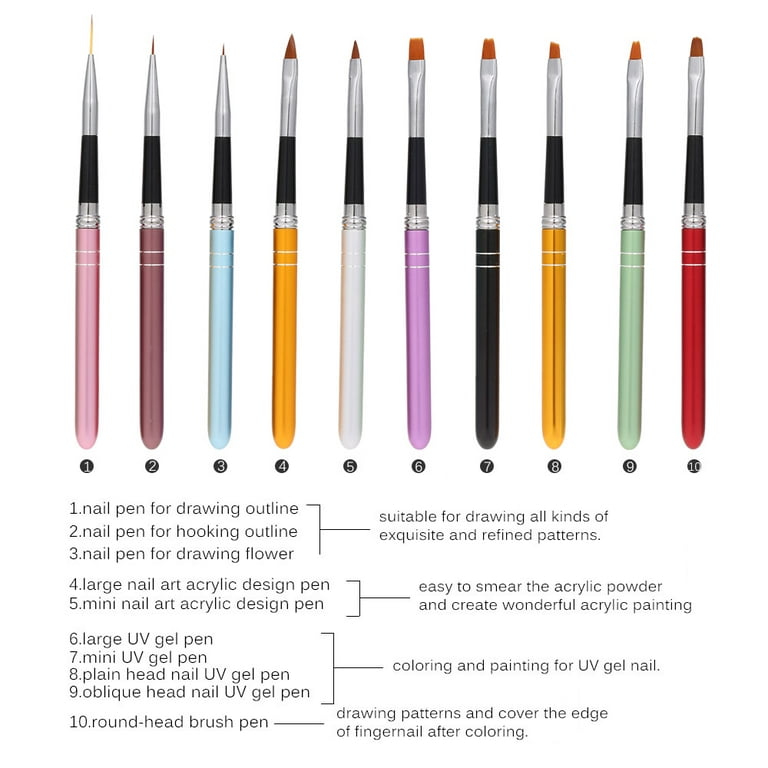 Amourwa Nail Art Brushes Set Gel Polish Nail Art Design Pen Painting Tools