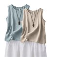 thumbnail image 2 of Womens Cotton Linen Tank Tops Loose Fit 2 Pack Casual Sleeveless Vests Lightweight Breathable Summer Daily Wear by Yigetop Sky Blue 3XL, 2 of 6