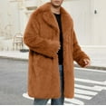 thumbnail image 4 of Men's Faux Fur Coat Mid Length Notch Lapel Collar Fluffy Jacket Long Trench Coat Cardigans Winter Warm Outerwear (L, Orange), 4 of 7