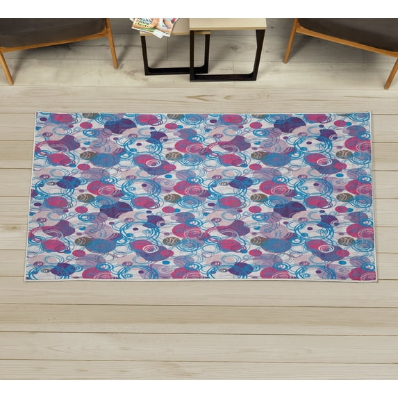 Abstract Decorative Rug, Hand Drawn Sketchy Geometrical Retro Modern Circles Image Illustration, Quality Carpet for Bedroom Dorm and Living Room, 6 Sizes, Dark Indigo, by Ambesonne