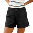 thumbnail image 3 of UDAUDU Linen Shorts for Women Summer Button Down Casual High Waist Bermuda Shorts Wide Leg Pleated Comfortable Dress Short with Pockets Black L, 3 of 7