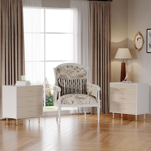 elegant white dresser Elegant 3-Drawer White Dresser with Gold Handles and Legs, Wooden  Nightstand with Linen-Textured Surface, Modern White Chest of Drawers,  Narrow Accent