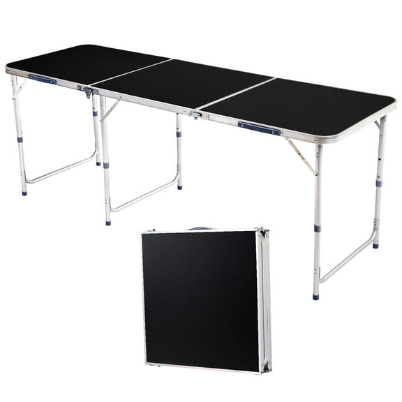 6ft Portable Folding Table,One Hand Height Adjustment, 3 Heights,Dining Table with Heavy Duty Aluminum for Camping, Bbq, Party, Indoor and Outdoor Use,Black