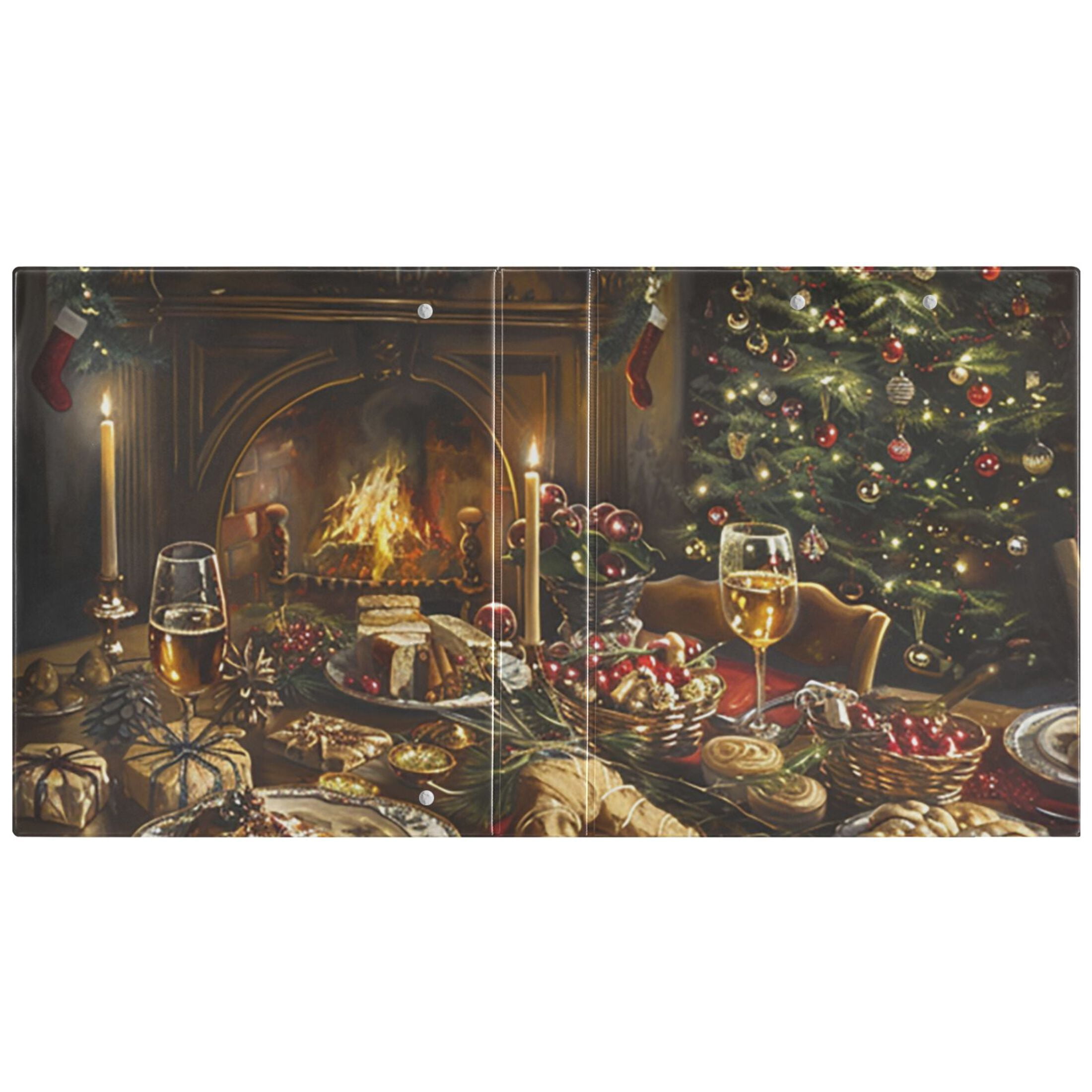 Christmas Dinner 3 Ring Binders 1.5 inch Hardcover File Folders with Interior Pockets A4 Size Organizer for School Office Hospital