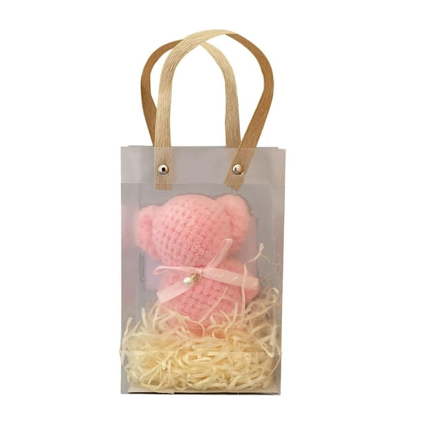 Toalla con forma de oso, toalla de baño, toalla de ducha suave, toalla absorbente para platos Bolsos de rafia rosa