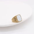 thumbnail image 3 of PAMTIER Unisex Stainless Steel Vintage Classic Square Cut White Seashells CZ Signet Biker Ring Feather Pattern Gemstone Wedding Band Gold Size 11, 3 of 5