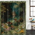 thumbnail image 2 of Forest Shower Curtain, Waterproof Shower Curtains for Bathroom, Spring Oil Painting Country Cabin Trees Flower Washable Fabric Bathtub Curtain Set Bath Decor with 12 Hooks Long 72"x84", 2 of 8